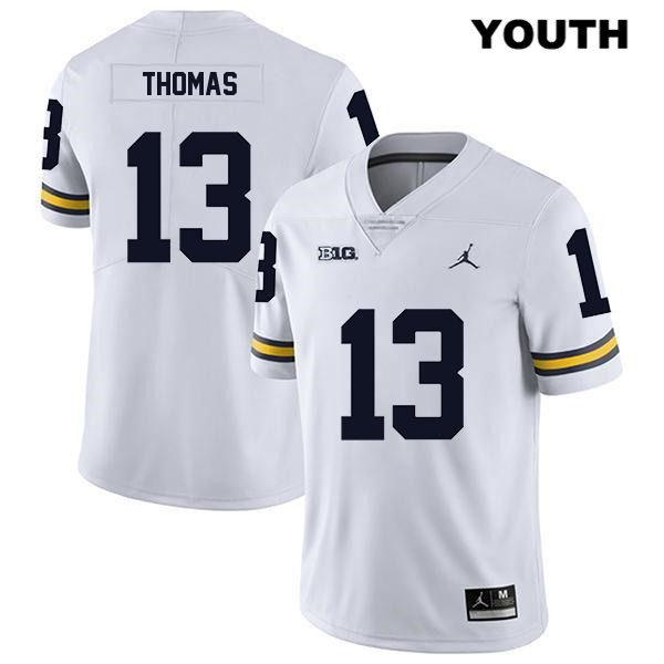 Youth NCAA Michigan Wolverines Charles Thomas #13 White Jordan Brand Authentic Stitched Legend Football College Jersey NX25S82CX